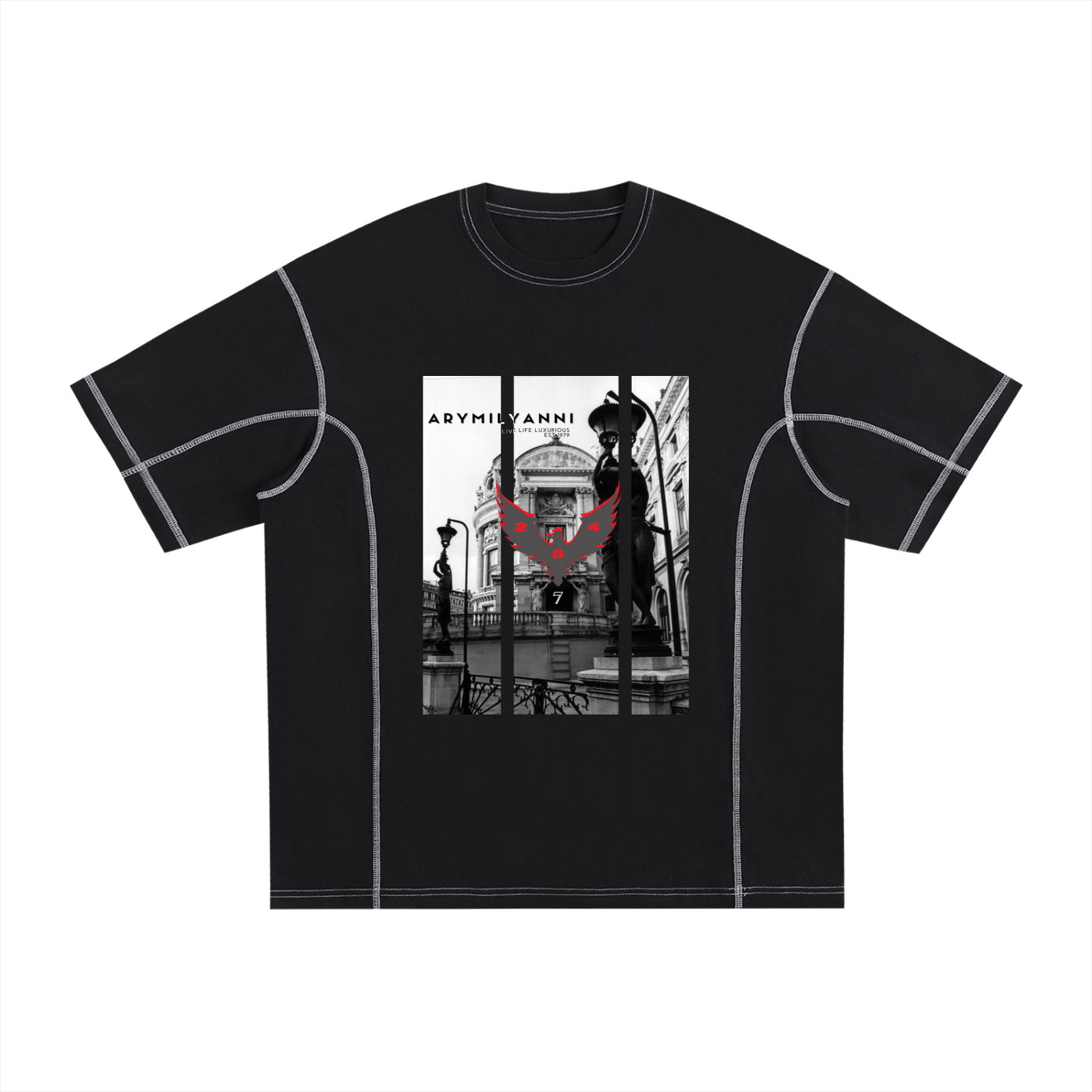 Stitched Cotton T-Shirt – Black